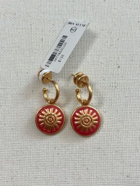 Julie Vos Soleil Hoop & Charm Earrings in Coral Enamel